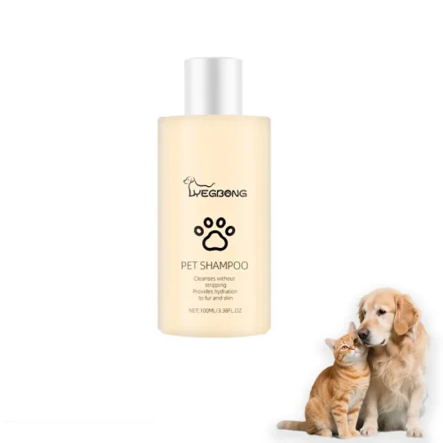 Pet shampoo is gentle and clean.